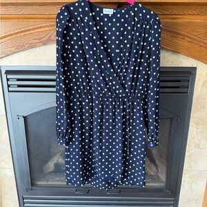 Chic Navy Polka Dot Long Sleeve Dress